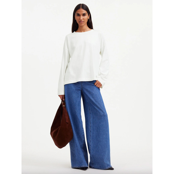 Madewell Easy Crewneck Long Sleeve Tee Top Oversized Relaxed White Basics S NWT - Picture 2 of 13